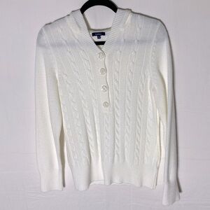 Vintage Reitmans White Cable Knit Pullover Hoodie M